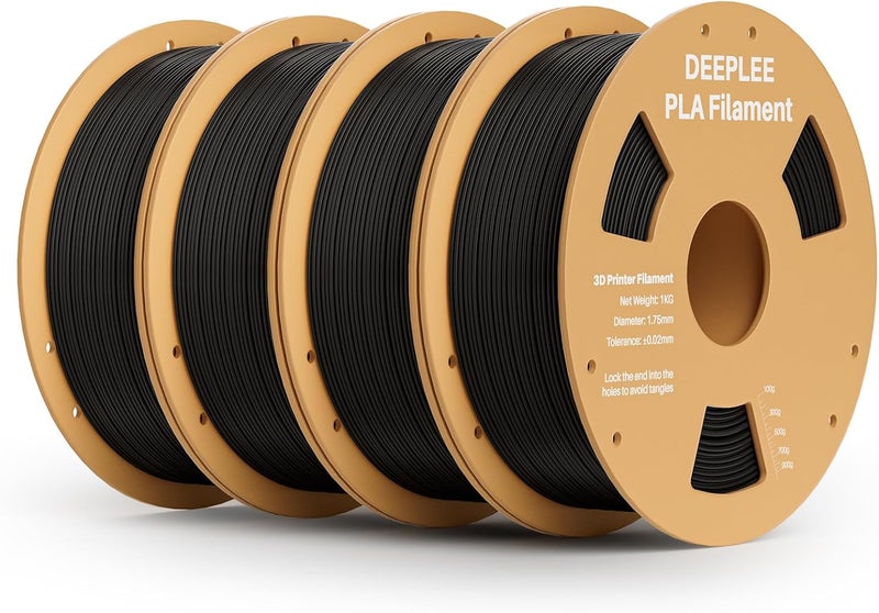 Deeplee PLA 1.75mm 3D Printer Filament, Dimensional Accuracy +/- 0.02mm, Neatly Wound, No Clogging, Vacuum Package, Fits for Most FDM 3D Printers, Cardboard Spool 4kg Black - Image 1